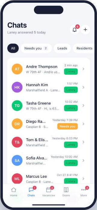 Chats on the Antler app: Laney answered 5 today