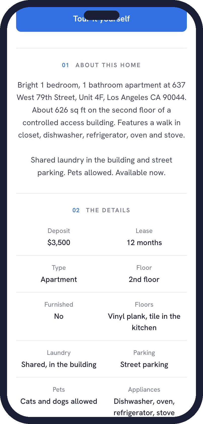 The details of the home on a phone